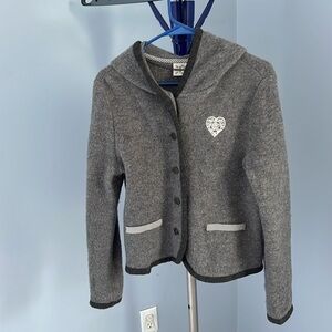 Landhaus Gray Wool Button Up Hooded Sweater EUR Size 40